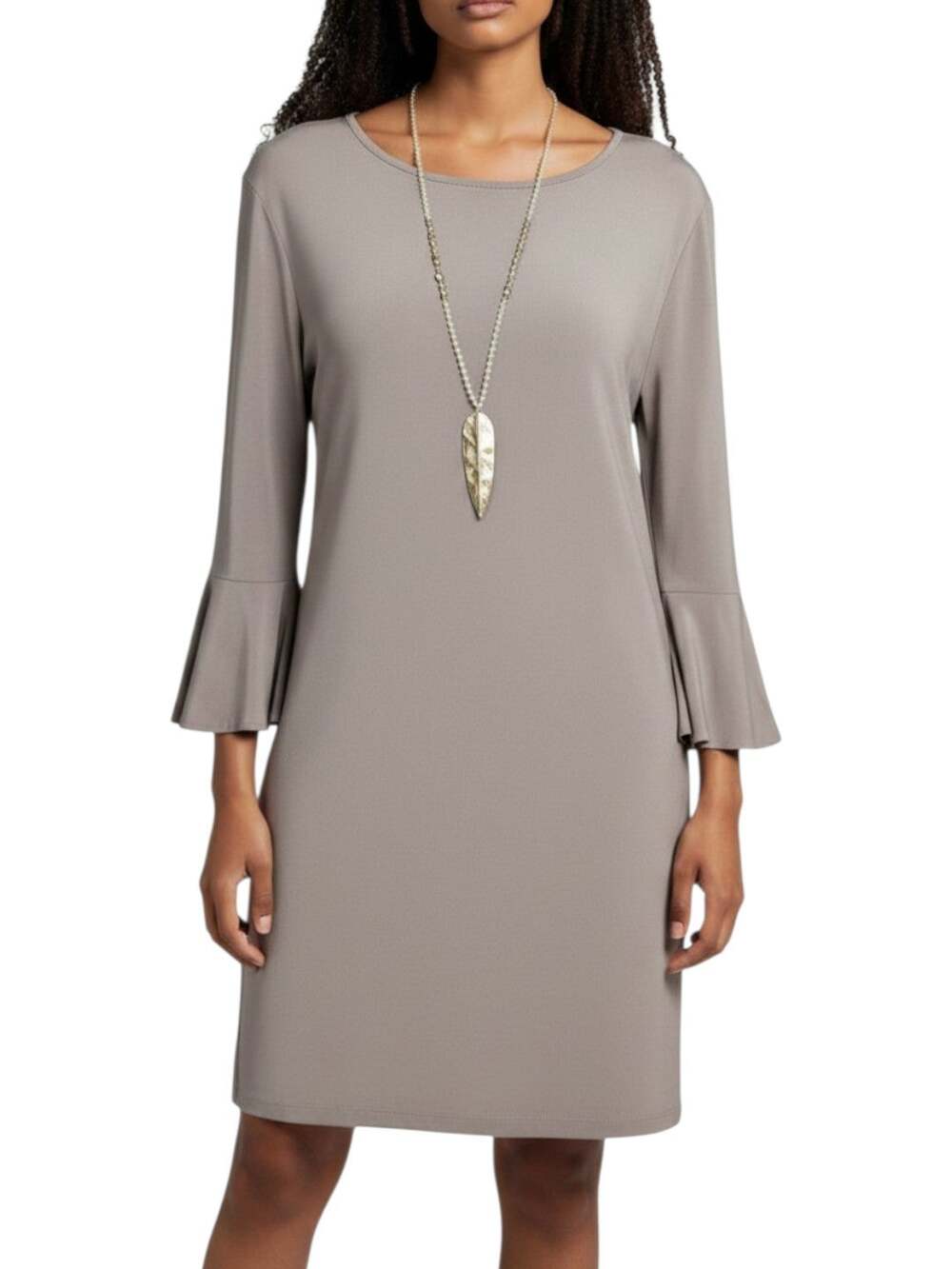 NEW CHARLIE PAIGE Taupe Tan Flare Sleeve Stretchy Dress Medium M